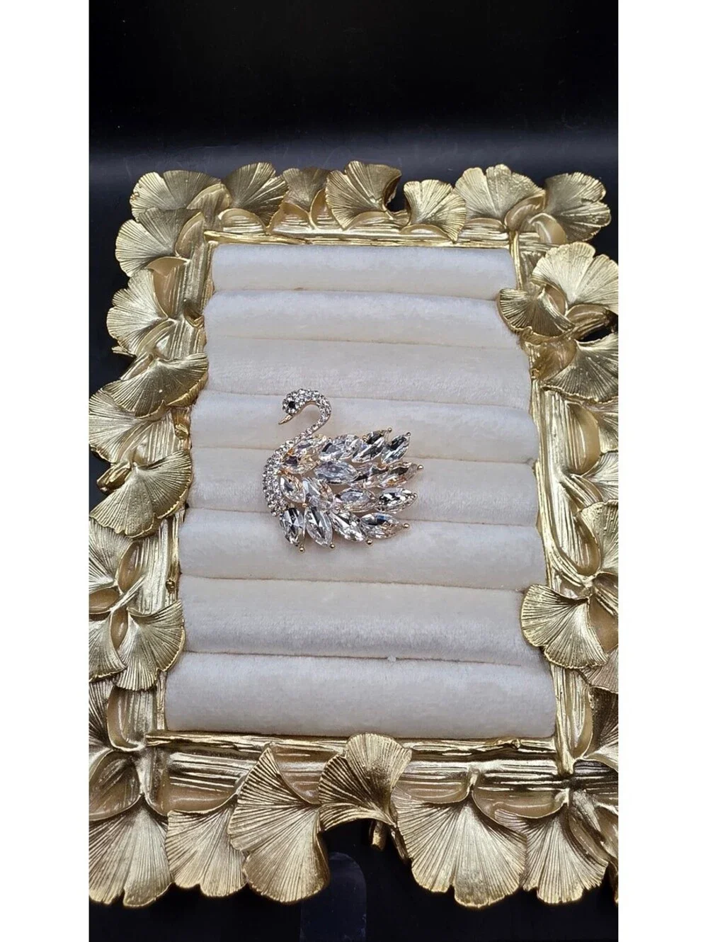 Elegant Gold-Tone Swan Brooch with Clear Crystals, Fashion Jewelry